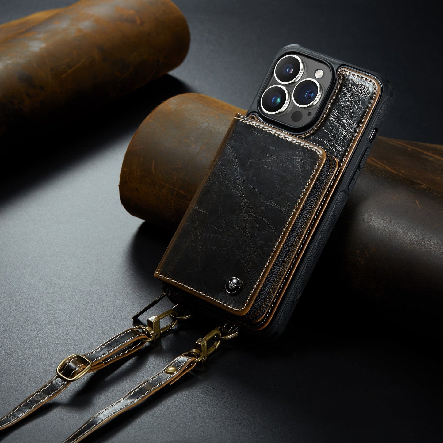 Personalized Genuine Leather iPhone Case Wallet for iPhone 14/ iPhone 13/ iPhone 12/ iPhone 11, Foldable Stand Wallet with Strap