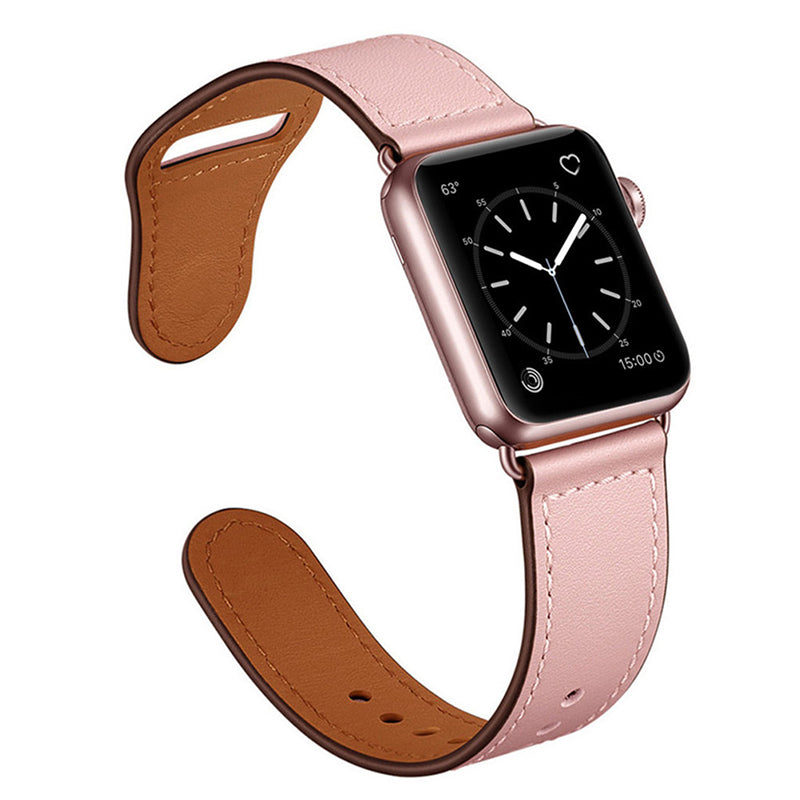 Personalized Cowhide Leather Watch Band Easy-to-Buckle for Apple Watch Series 7/ 6/ 5/ 4/ 3/ 2/ 1/ SE + Screen Protector