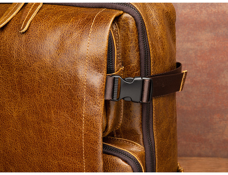 Genuine Leather Backpack for 16" Laptop Travel Hiking Camping Rucksack with Multi-pockets, Engraving Customization for Option