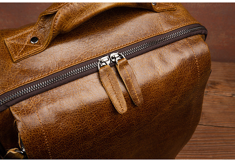 Genuine Leather Backpack for 16" Laptop Travel Hiking Camping Rucksack with Multi-pockets, Engraving Customization for Option