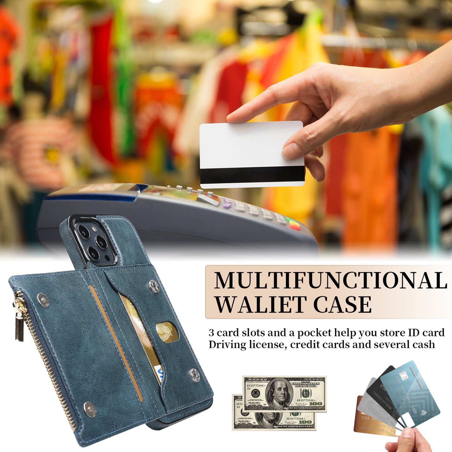 Customizable Genuine Leather iPhone Case with Wallet for iPhone 13/ iPhone 12/ iPhone 11/ iPhone XS/ iPhone 8/ iPhone 7/ iPhone SE 2nd Gen