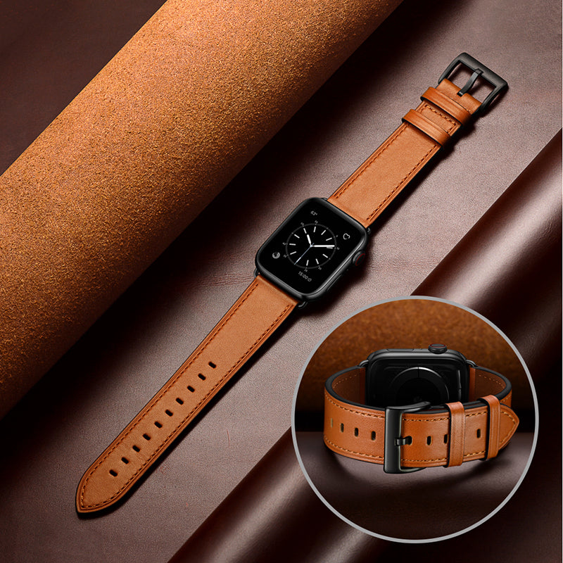 Personalized Genuine Leather Watch Band for Apple Watch Series 7/ 6/ 5/ 4/ 3/ 2/ 1/ SE + Screen Protector