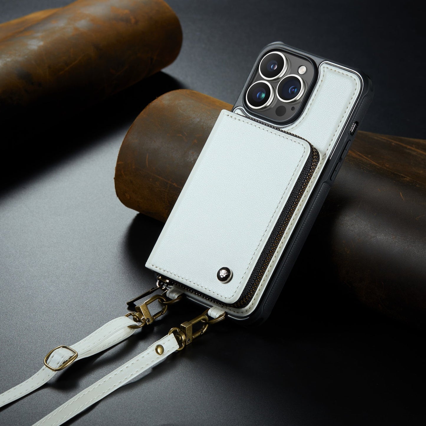 Personalized Genuine Leather iPhone Case Wallet for iPhone 14/ iPhone 13/ iPhone 12/ iPhone 11, Foldable Stand Wallet with Strap