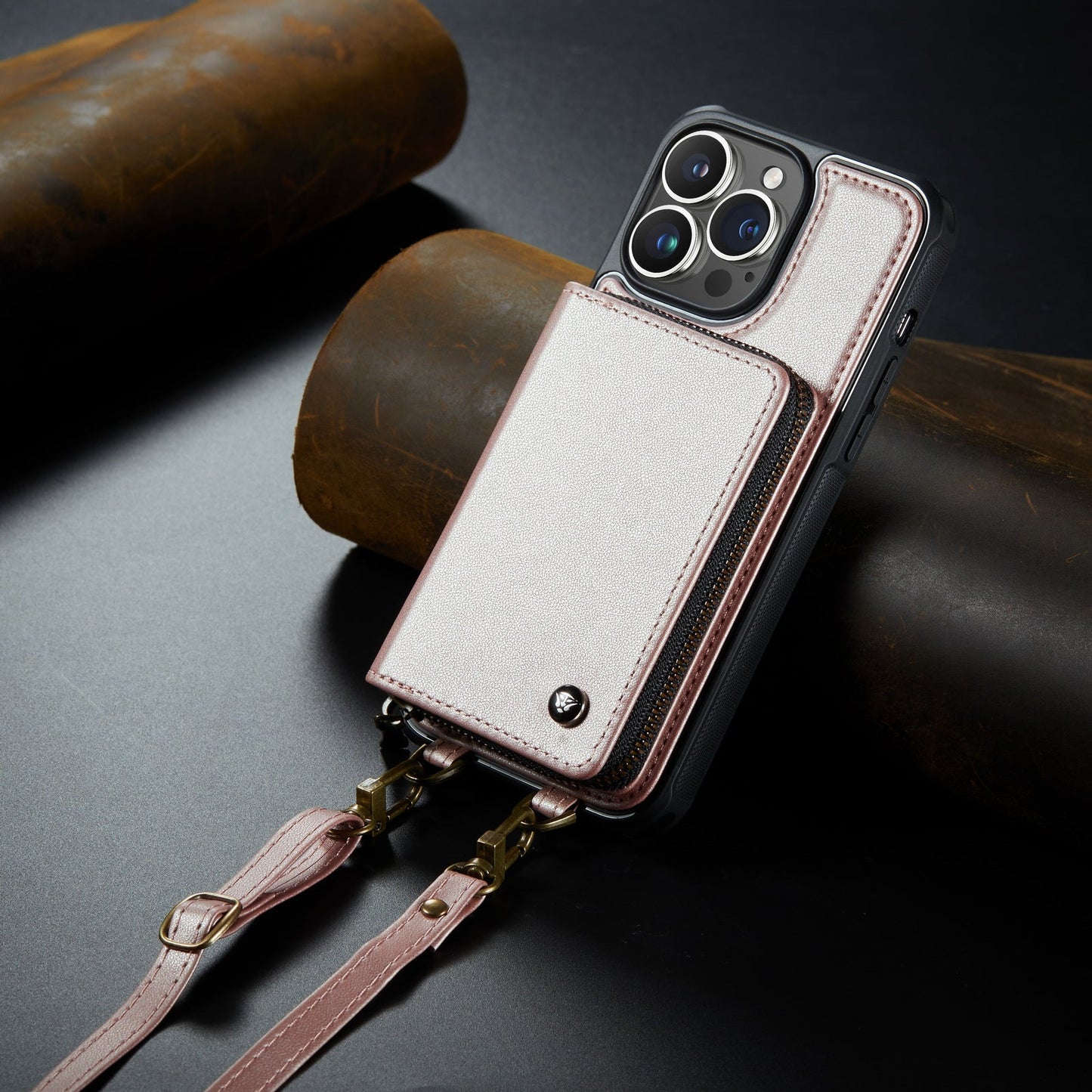 Personalized Genuine Leather iPhone Case Wallet for iPhone 14/ iPhone 13/ iPhone 12/ iPhone 11, Foldable Stand Wallet with Strap