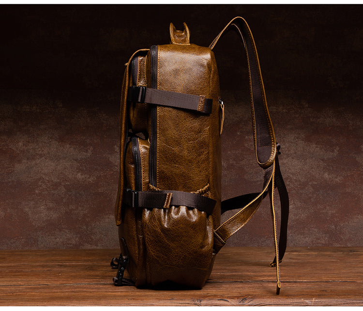 Genuine Leather Backpack for 16" Laptop Travel Hiking Camping Rucksack with Multi-pockets, Engraving Customization for Option