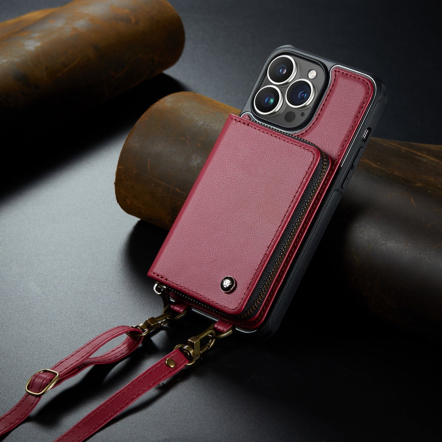 Personalized Genuine Leather iPhone Case Wallet for iPhone 14/ iPhone 13/ iPhone 12/ iPhone 11, Foldable Stand Wallet with Strap