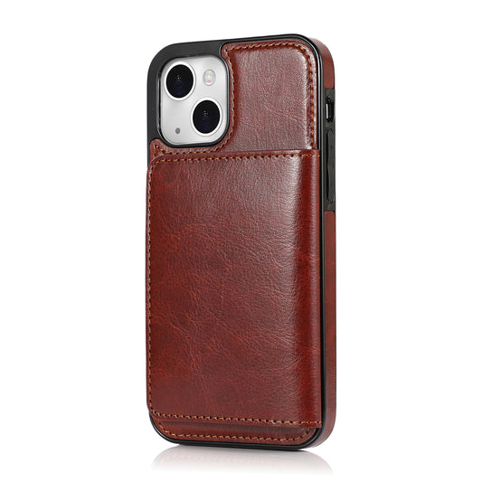 Custom Genuine Leather iPhone Case with Magnetic Button Wallet for iPhone 13/ iPhone 12/ iPhone 11/ iPhone XS/ iPhone 8/ iPhone 7/ iPhone SE 2nd Gen