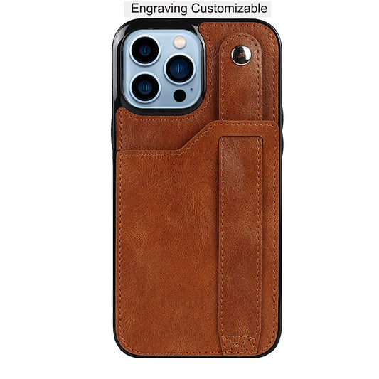 Personalized Genuine Leather iPhone Case with Card Slot and Strap for iPhone 13/ iPhone 12/ iPhone 11/ iPhone XS/ iPhone 8/ iPhone 7