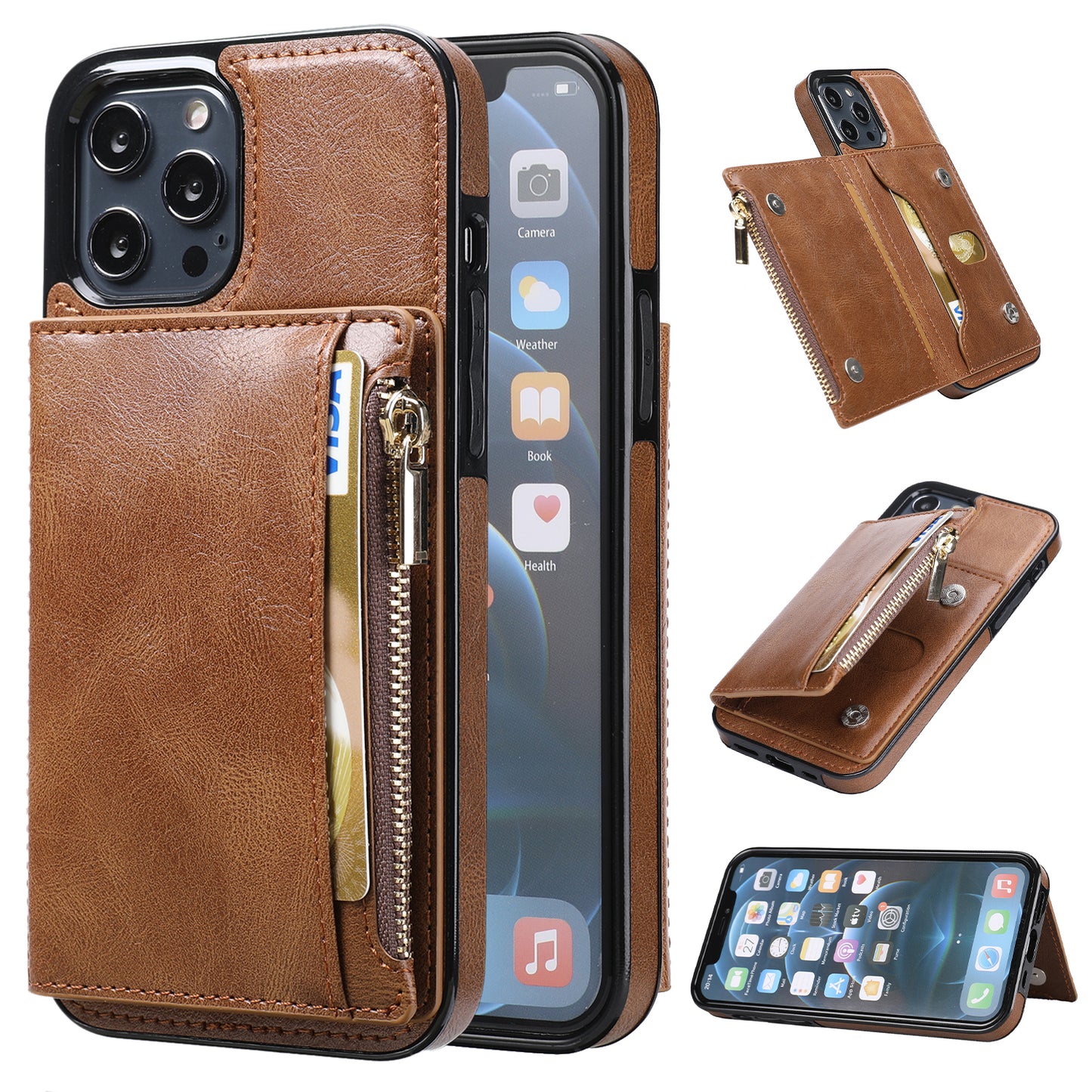 Customizable Genuine Leather iPhone Case with Wallet for iPhone 13/ iPhone 12/ iPhone 11/ iPhone XS/ iPhone 8/ iPhone 7/ iPhone SE 2nd Gen