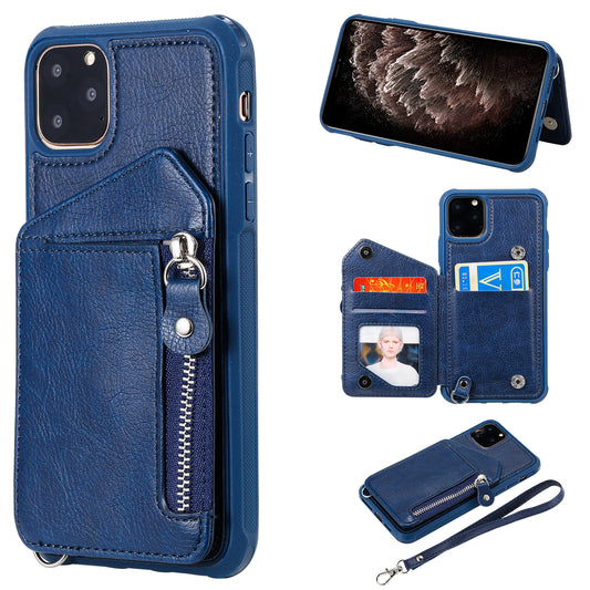 Customizable Strap Genuine Leather iPhone Case with Wallet for iPhone 13/ iPhone 12/ iPhone 11/ iPhone XS/ iPhone 8/ iPhone 7/ iPhone SE 2nd Gen