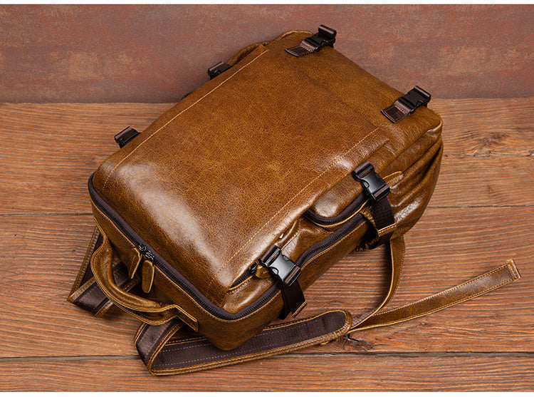 Genuine Leather Backpack for 16" Laptop Travel Hiking Camping Rucksack with Multi-pockets, Engraving Customization for Option