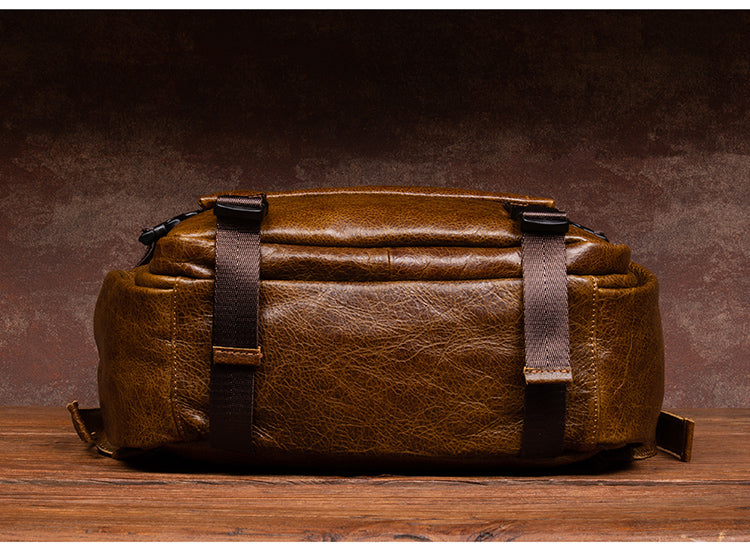 Genuine Leather Backpack for 16" Laptop Travel Hiking Camping Rucksack with Multi-pockets, Engraving Customization for Option