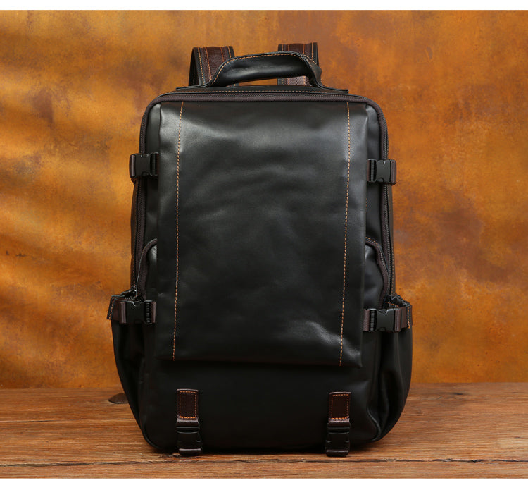Genuine Leather Backpack for 16" Laptop Travel Hiking Camping Rucksack with Multi-pockets, Engraving Customization for Option