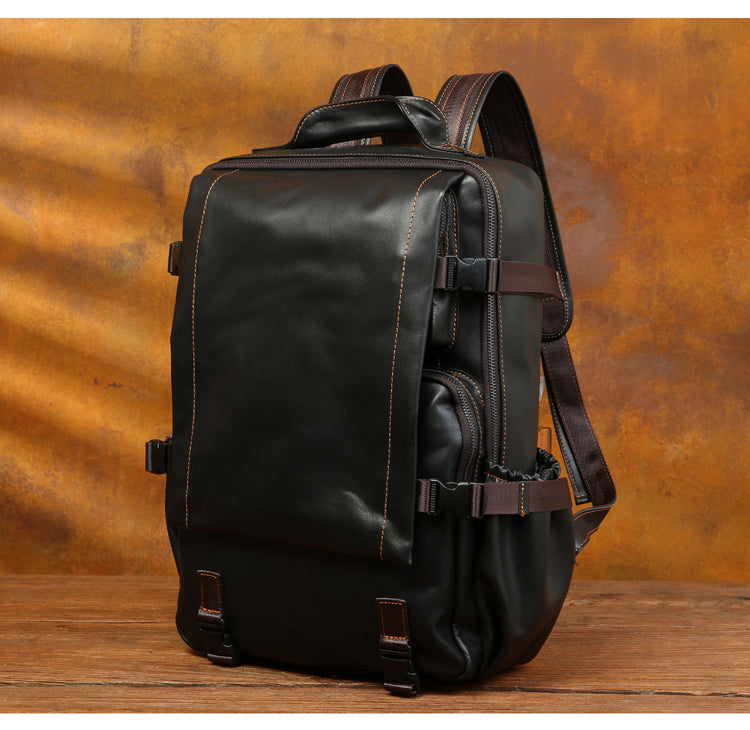 Genuine Leather Backpack for 16" Laptop Travel Hiking Camping Rucksack with Multi-pockets, Engraving Customization for Option