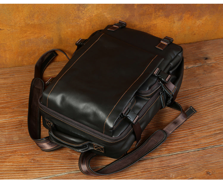 Genuine Leather Backpack for 16" Laptop Travel Hiking Camping Rucksack with Multi-pockets, Engraving Customization for Option