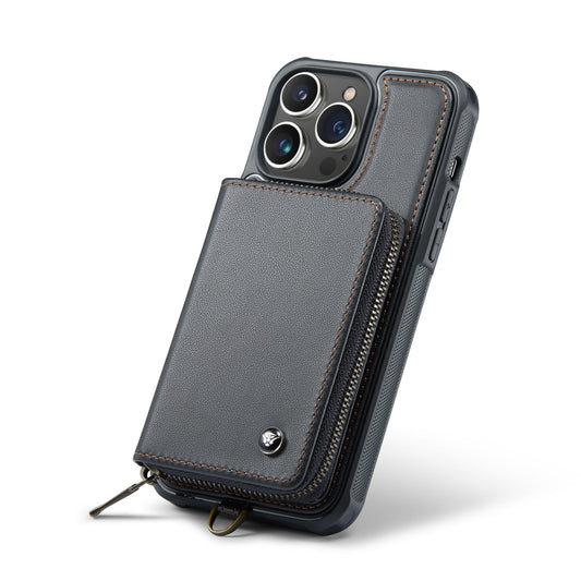Personalized Genuine Leather iPhone Case Wallet for iPhone 14/ iPhone 13/ iPhone 12/ iPhone 11, Foldable Stand Wallet with Strap