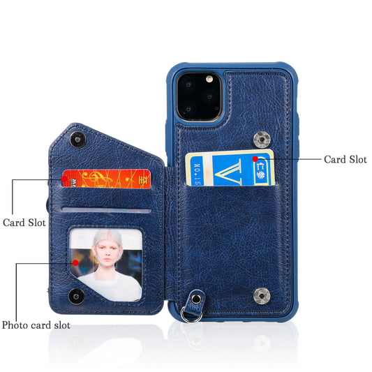 Customizable Strap Genuine Leather iPhone Case with Wallet for iPhone 13/ iPhone 12/ iPhone 11/ iPhone XS/ iPhone 8/ iPhone 7/ iPhone SE 2nd Gen