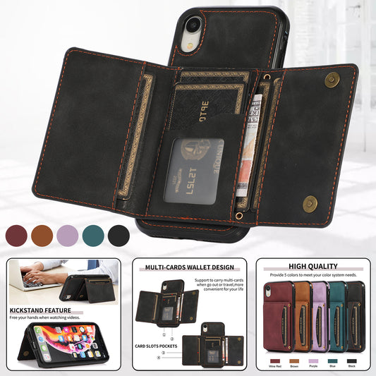 Customizable Genuine Leather iPhone Case with Trifold Wallet for iPhone 13/ iPhone 12/ iPhone 11/ iPhone XS/ iPhone 8/ iPhone 7/ iPhone SE 2nd Gen
