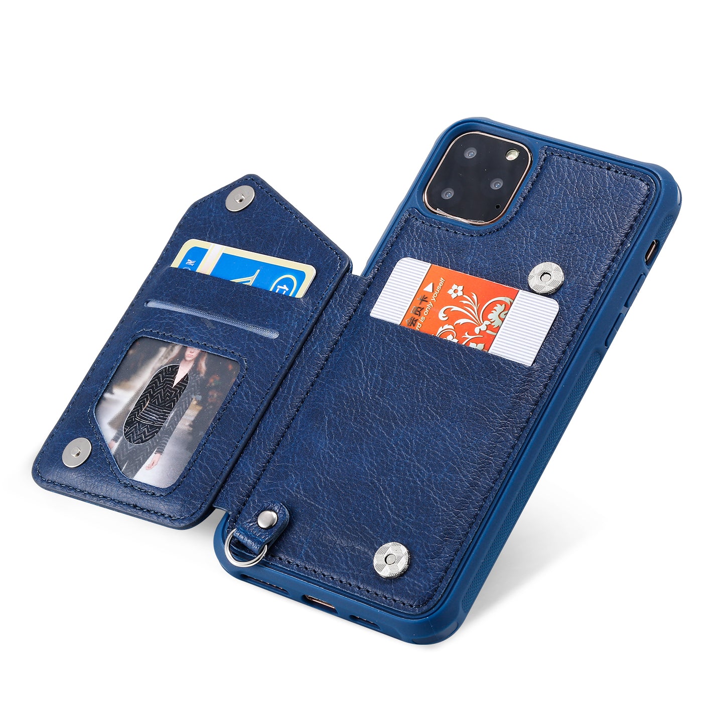 Customizable Strap Genuine Leather iPhone Case with Wallet for iPhone 13/ iPhone 12/ iPhone 11/ iPhone XS/ iPhone 8/ iPhone 7/ iPhone SE 2nd Gen