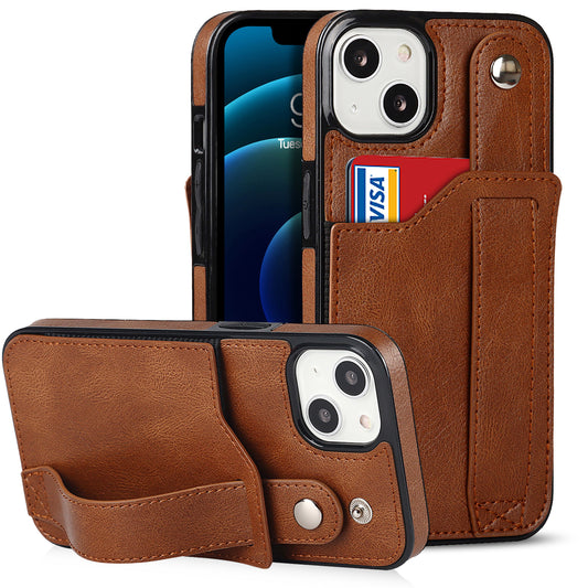 Personalized Genuine Leather iPhone Case with Card Slot and Strap for iPhone 13/ iPhone 12/ iPhone 11/ iPhone XS/ iPhone 8/ iPhone 7