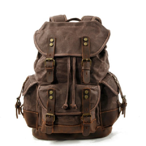 Waterproof Waxed Canvas Backpack / Leisure Rucksack - Dark Brown