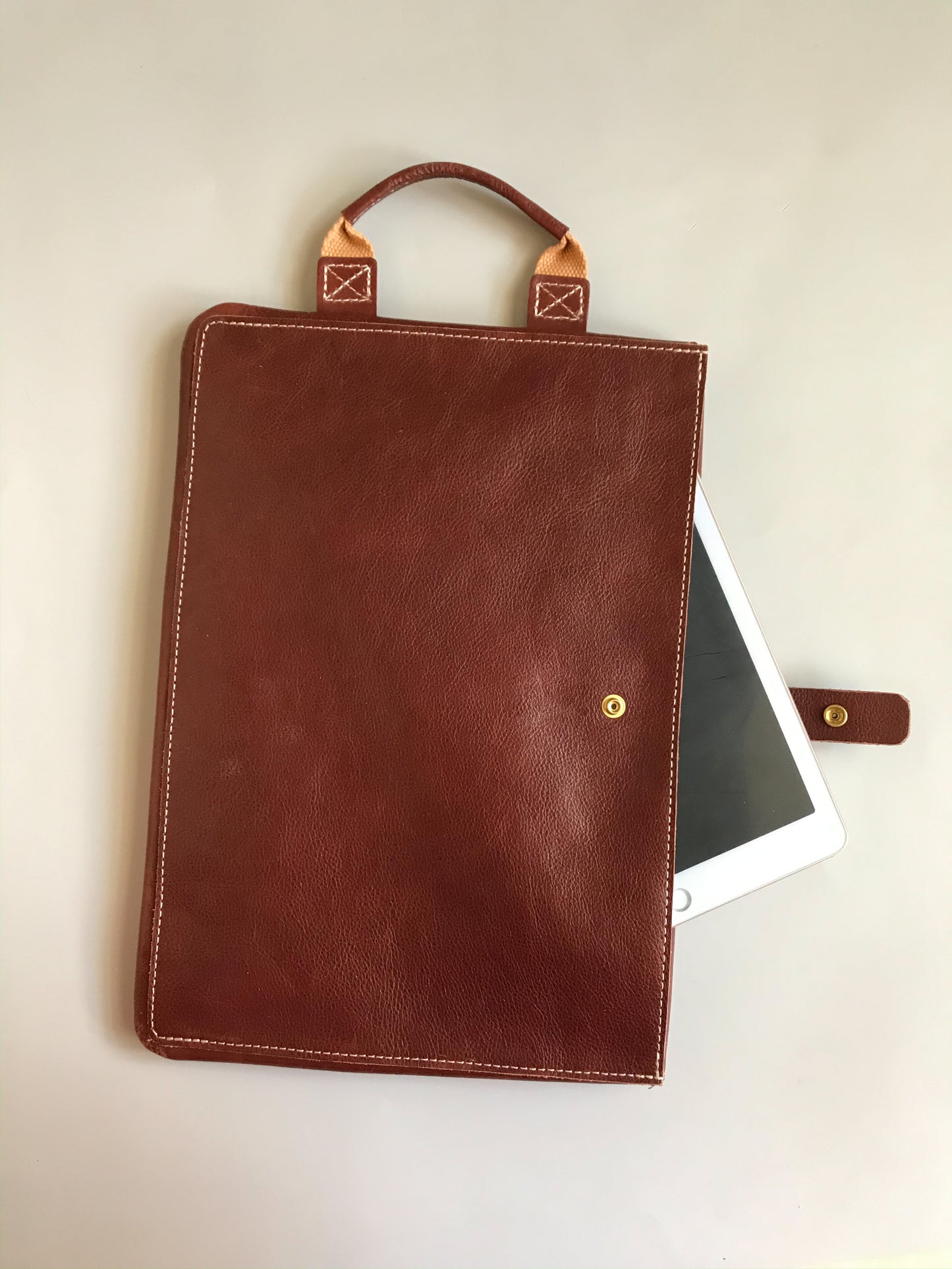 Handmade Stylish Slim Genuine Cowhide Leather Briefcase, Leather Business Portfolio/ Handbag/ iPad Holder/ Laptop Case