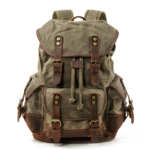 Waterproof Waxed Canvas Backpack / Leisure Rucksack - Dark Brown