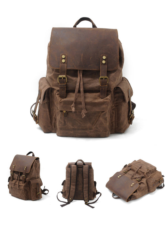 Large Capacity Waterproof Canvas Leather Unisex Backpacks