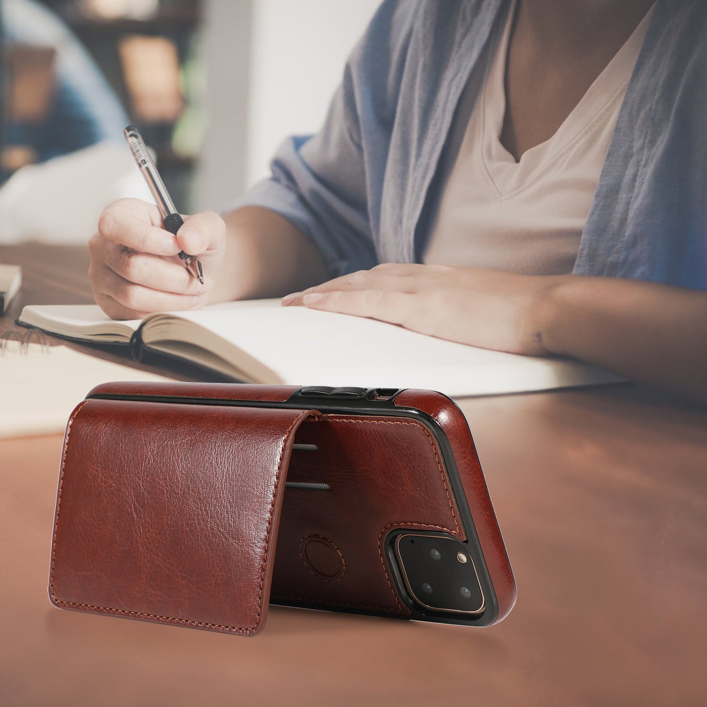 Custom Genuine Leather iPhone Case with Magnetic Button Wallet for iPhone 13/ iPhone 12/ iPhone 11/ iPhone XS/ iPhone 8/ iPhone 7/ iPhone SE 2nd Gen
