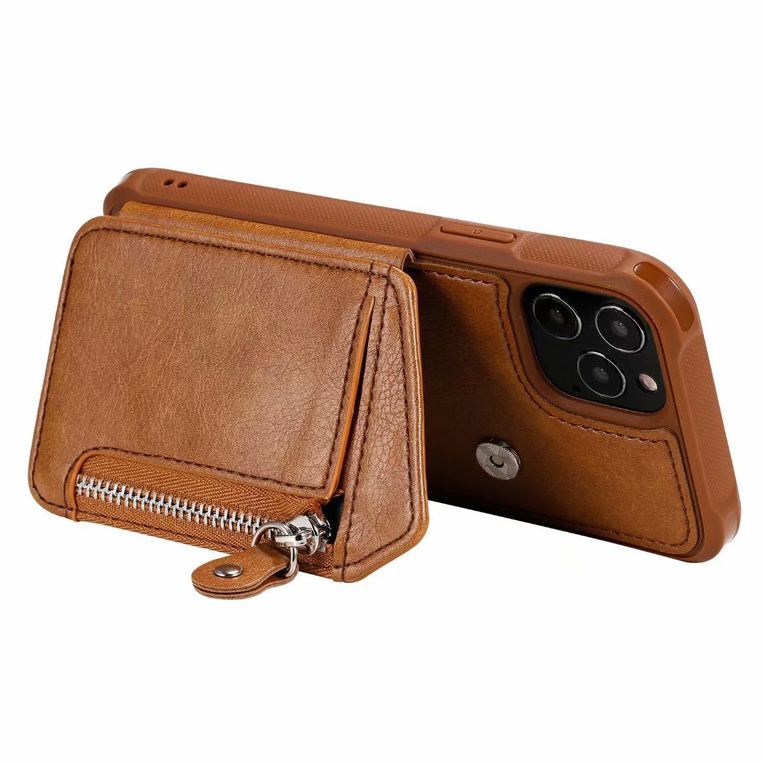 Customizable Strap Genuine Leather iPhone Case with Wallet for iPhone 13/ iPhone 12/ iPhone 11/ iPhone XS/ iPhone 8/ iPhone 7/ iPhone SE 2nd Gen