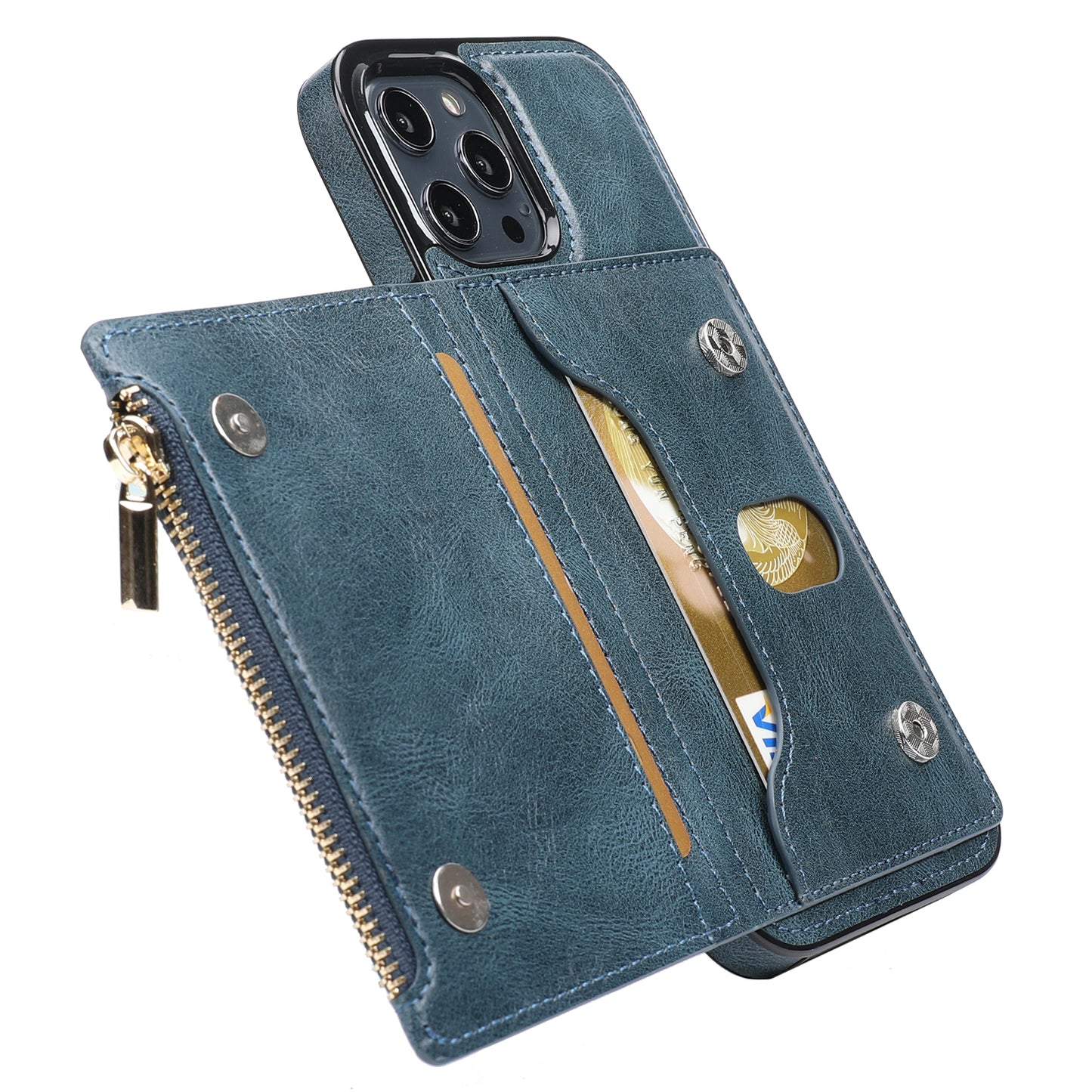 Customizable Genuine Leather iPhone Case with Wallet for iPhone 13/ iPhone 12/ iPhone 11/ iPhone XS/ iPhone 8/ iPhone 7/ iPhone SE 2nd Gen