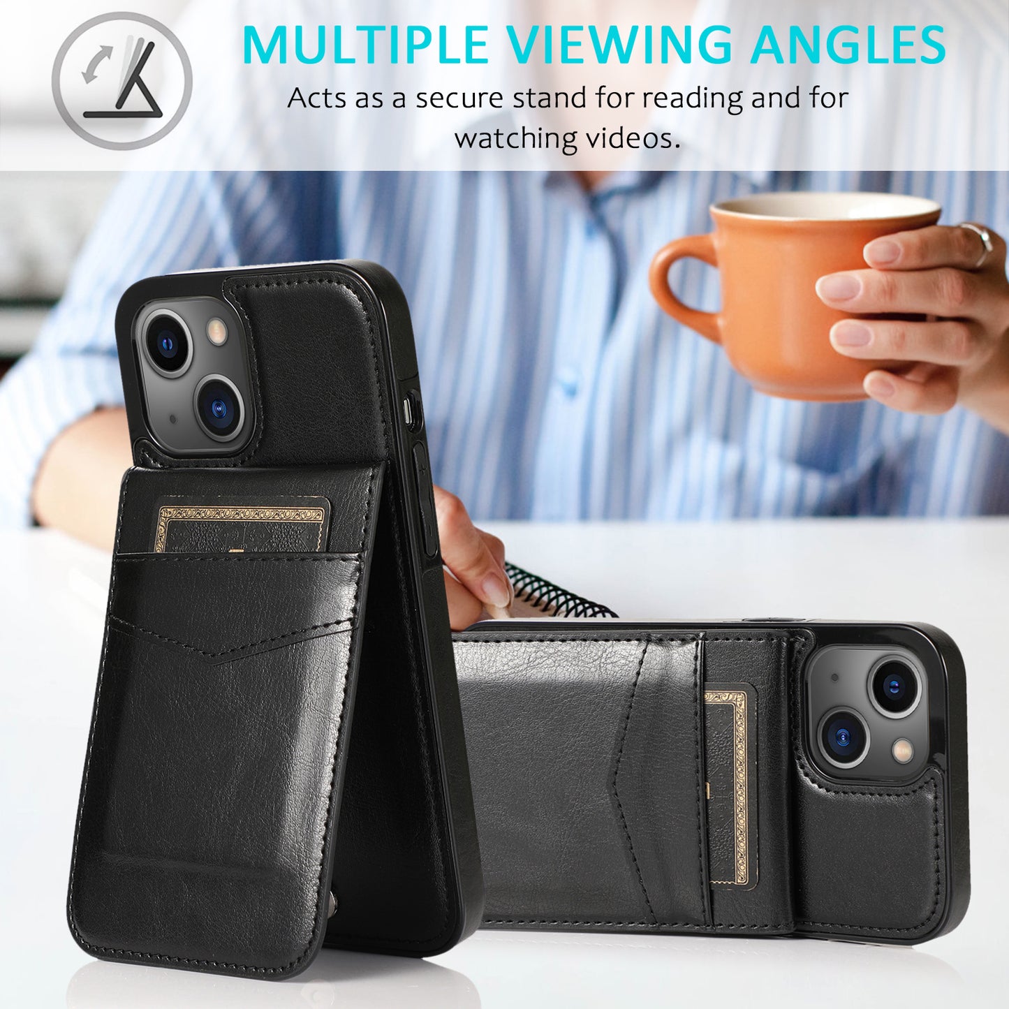 Customizable Leather iPhone Case with Wallet for iPhone 15/ iPhone 14/ iPhone 13/ iPhone 12/ iPhone 11/ iPhone XS/ iPhone 8/ iPhone 7