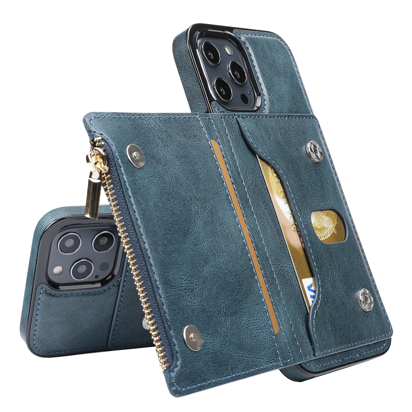 Customizable Genuine Leather iPhone Case with Wallet for iPhone 13/ iPhone 12/ iPhone 11/ iPhone XS/ iPhone 8/ iPhone 7/ iPhone SE 2nd Gen