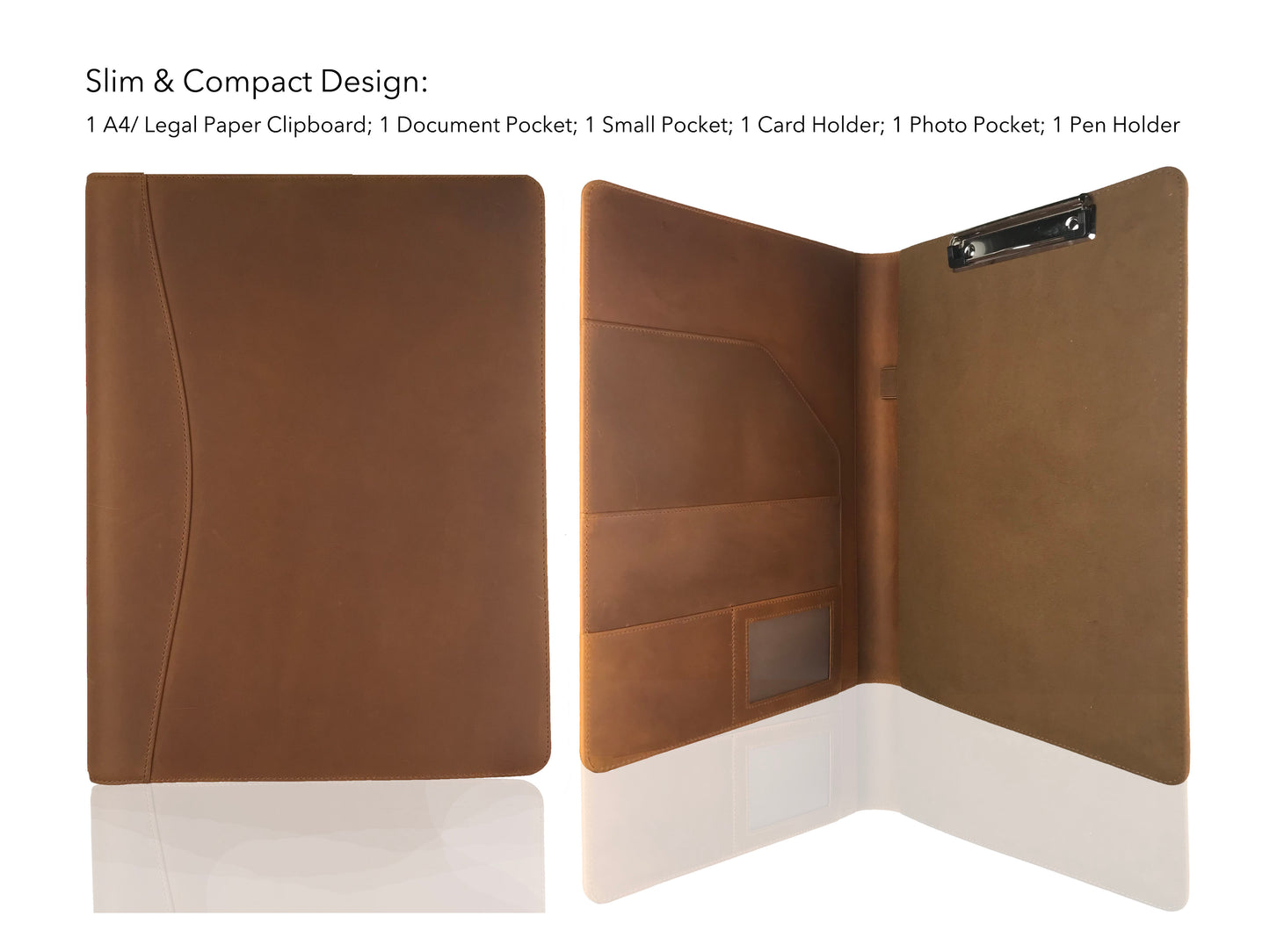 Heilolio Personalised Genuine Leather Clipboard Folder, Storage Portfolio for Legal Pad Letter Size A4 Writing Pad, Notepad ClipBoard (Tan)