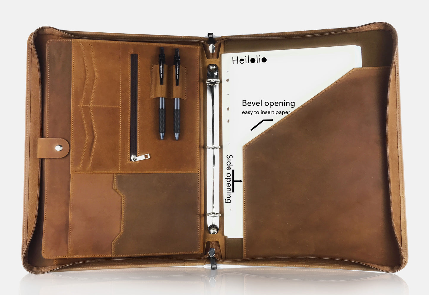 Genuine Leather Portfolio for Men/ Women, Personalised Leather 3-Ring Binder Fits for 13 Inch Laptop Legal Pad A4 Paper, Gift (Tan)