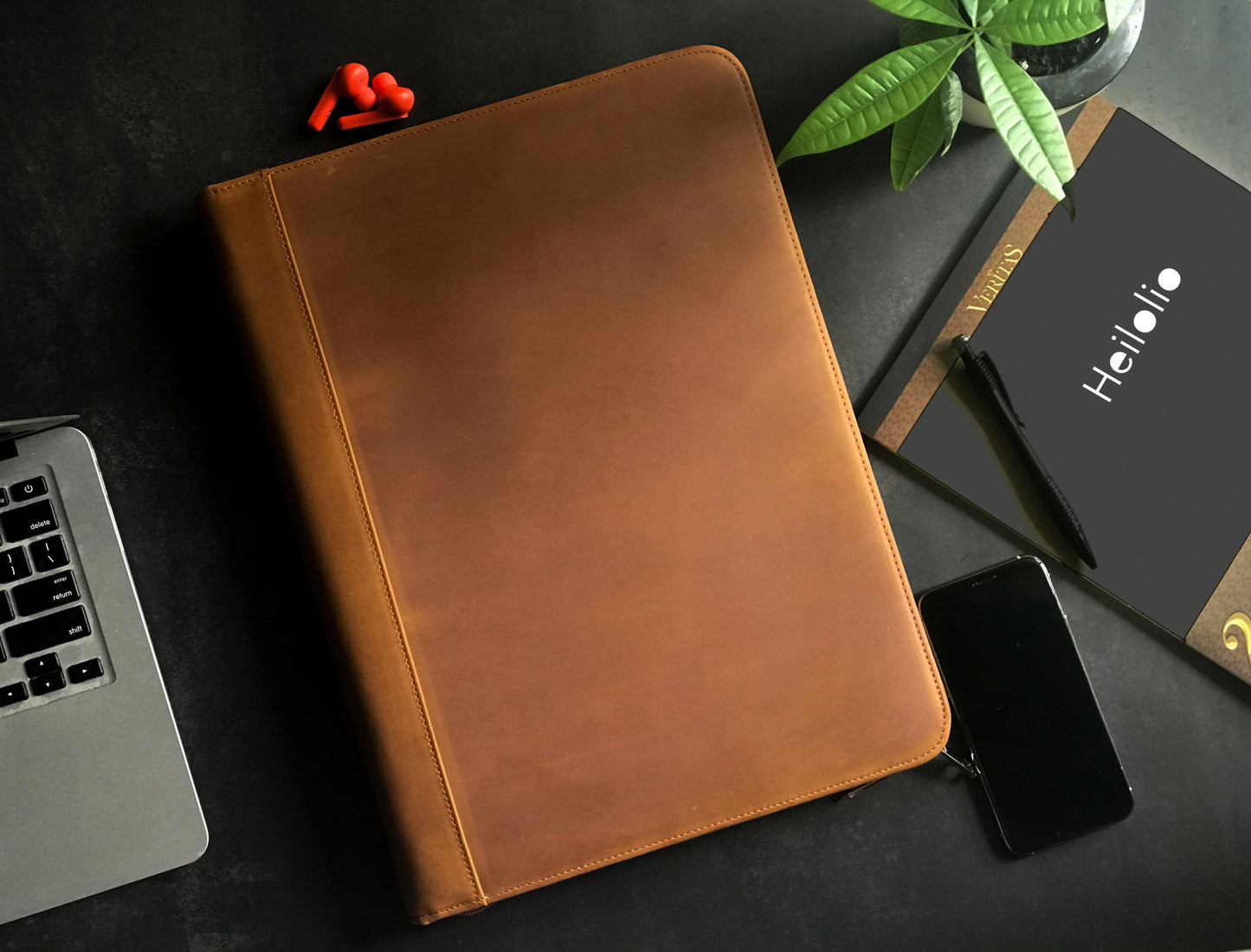 Genuine Leather Portfolio for Men/ Women, Personalised Leather 3-Ring Binder Fits for 13 Inch Laptop Legal Pad A4 Paper, Gift (Tan)