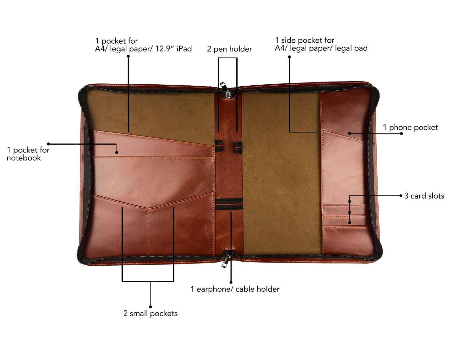 Genuine Leather Portfolio for Men, Leather Padfolio for Women Fits for 8.5 x 11 Inch Legal Paper A4 Paper iPad Pro 12.9 Inch, Birthday Gift