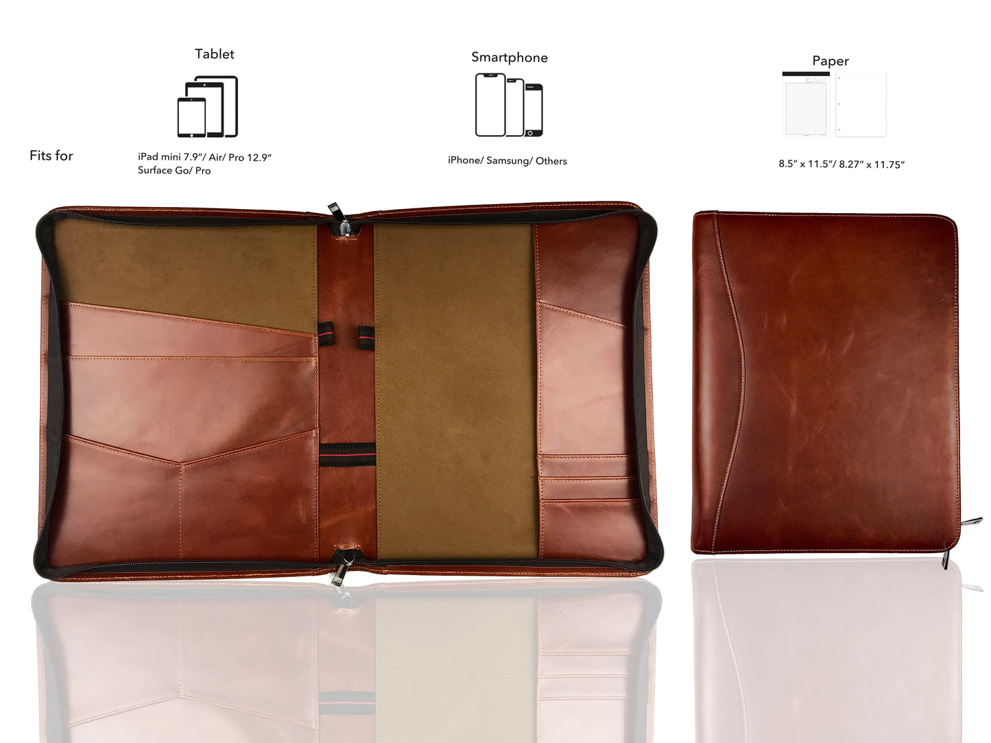 Genuine Leather Portfolio for Men, Leather Padfolio for Women Fits for 8.5 x 11 Inch Legal Paper A4 Paper iPad Pro 12.9 Inch, Birthday Gift