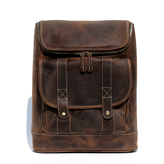 Vintage Full Grain Cowhide Leather Backpack for 15" Laptop Travel Hiking Camping Rucksack, Engraving Customization for Option