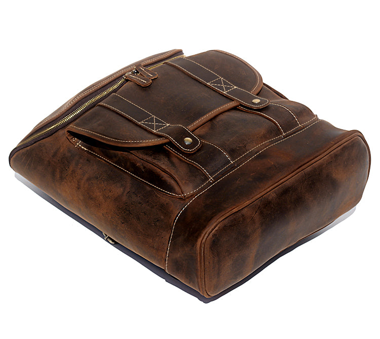 Vintage Full Grain Cowhide Leather Backpack for 15" Laptop Travel Hiking Camping Rucksack, Engraving Customization for Option