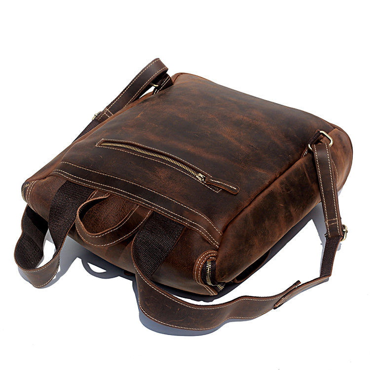 Vintage Full Grain Cowhide Leather Backpack for 15" Laptop Travel Hiking Camping Rucksack, Engraving Customization for Option