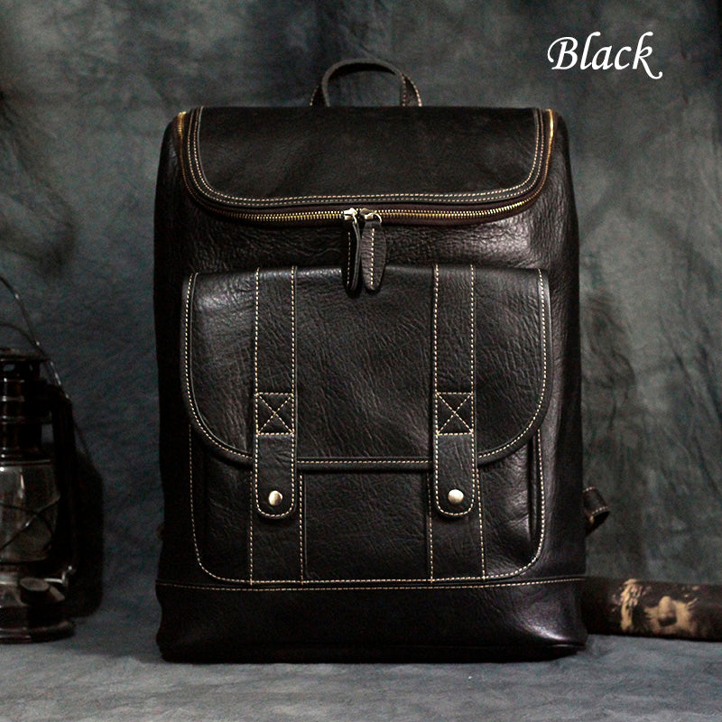 Vintage Full Grain Cowhide Leather Backpack for 15" Laptop Travel Hiking Camping Rucksack, Engraving Customization for Option