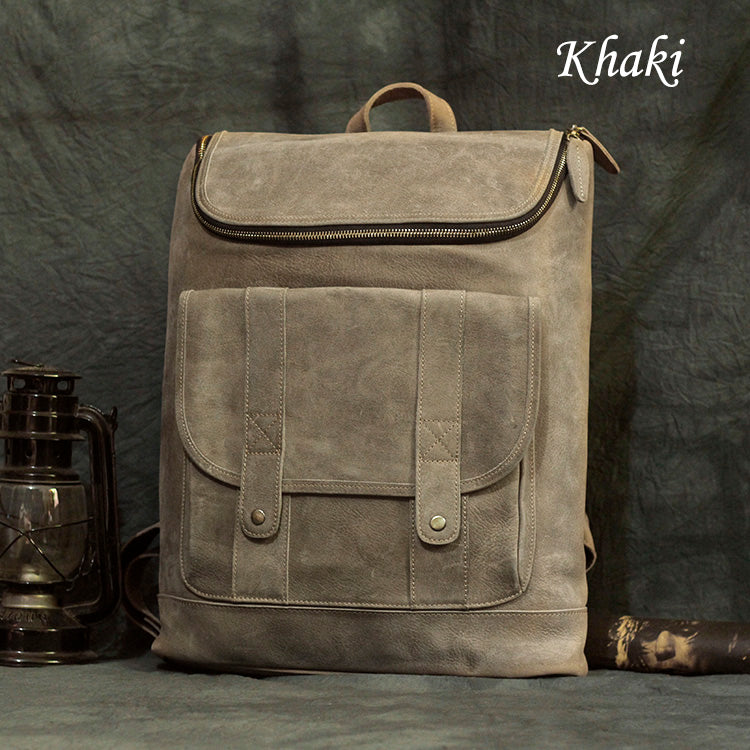 Vintage Full Grain Cowhide Leather Backpack for 15" Laptop Travel Hiking Camping Rucksack, Engraving Customization for Option