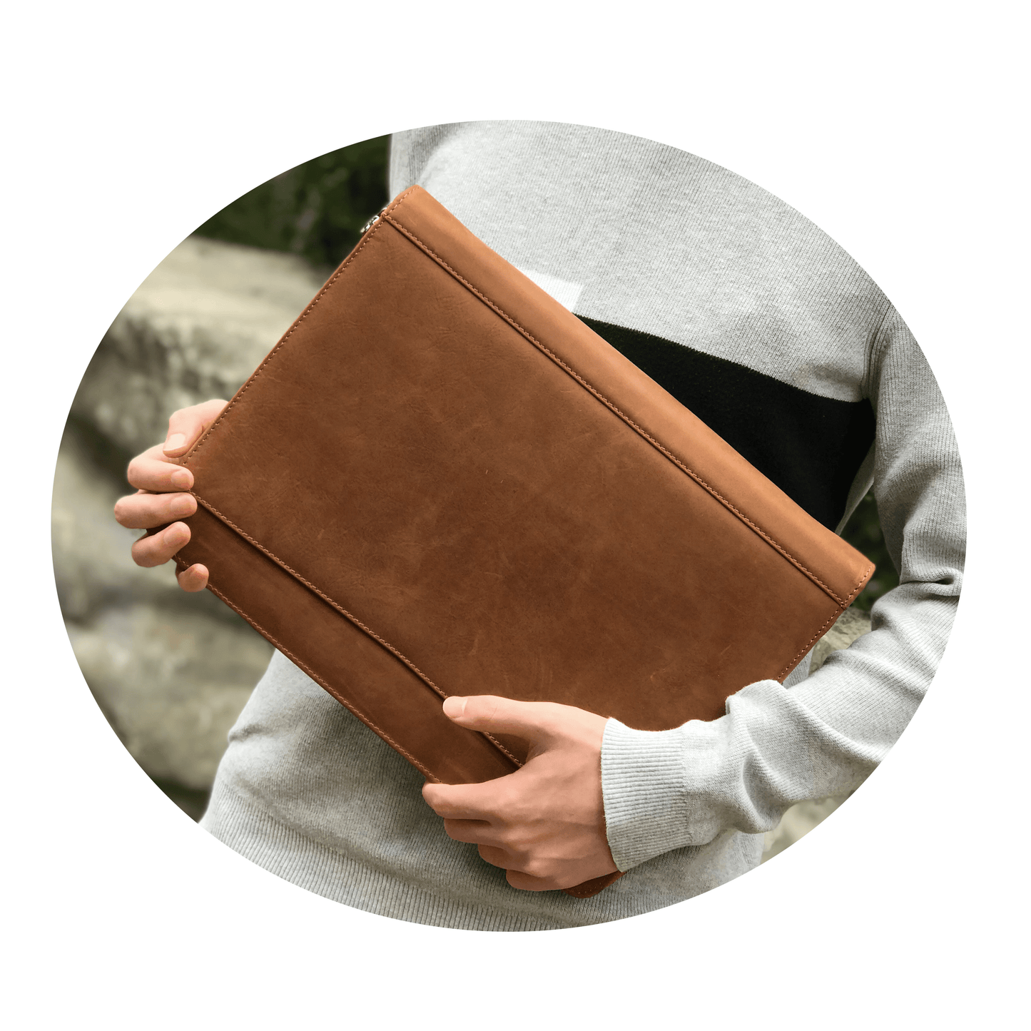 Genuine Leather Portfolio, Zipper Business Organizer, Padfolio for Legal Paper/ A4 Size Notepad/ MacBook, Birthday Gifts for Men