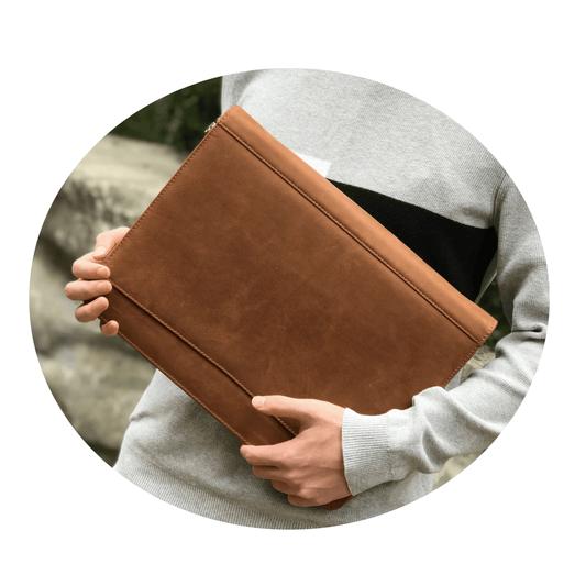 Genuine Leather Portfolio, Zipper Business Organizer, Padfolio for Legal Paper/ A4 Size Notepad/ MacBook, Birthday Gifts for Men