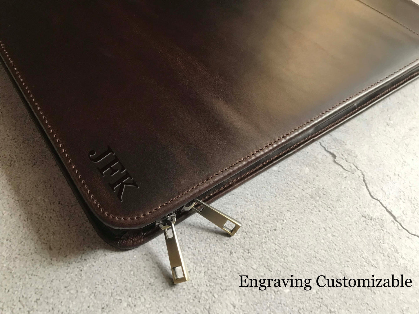 Genuine Leather Portfolio, Zipper Business Organizer, Padfolio for Legal Paper/ A4 Letter Size Notepad/ MacBook, Gift (Black)