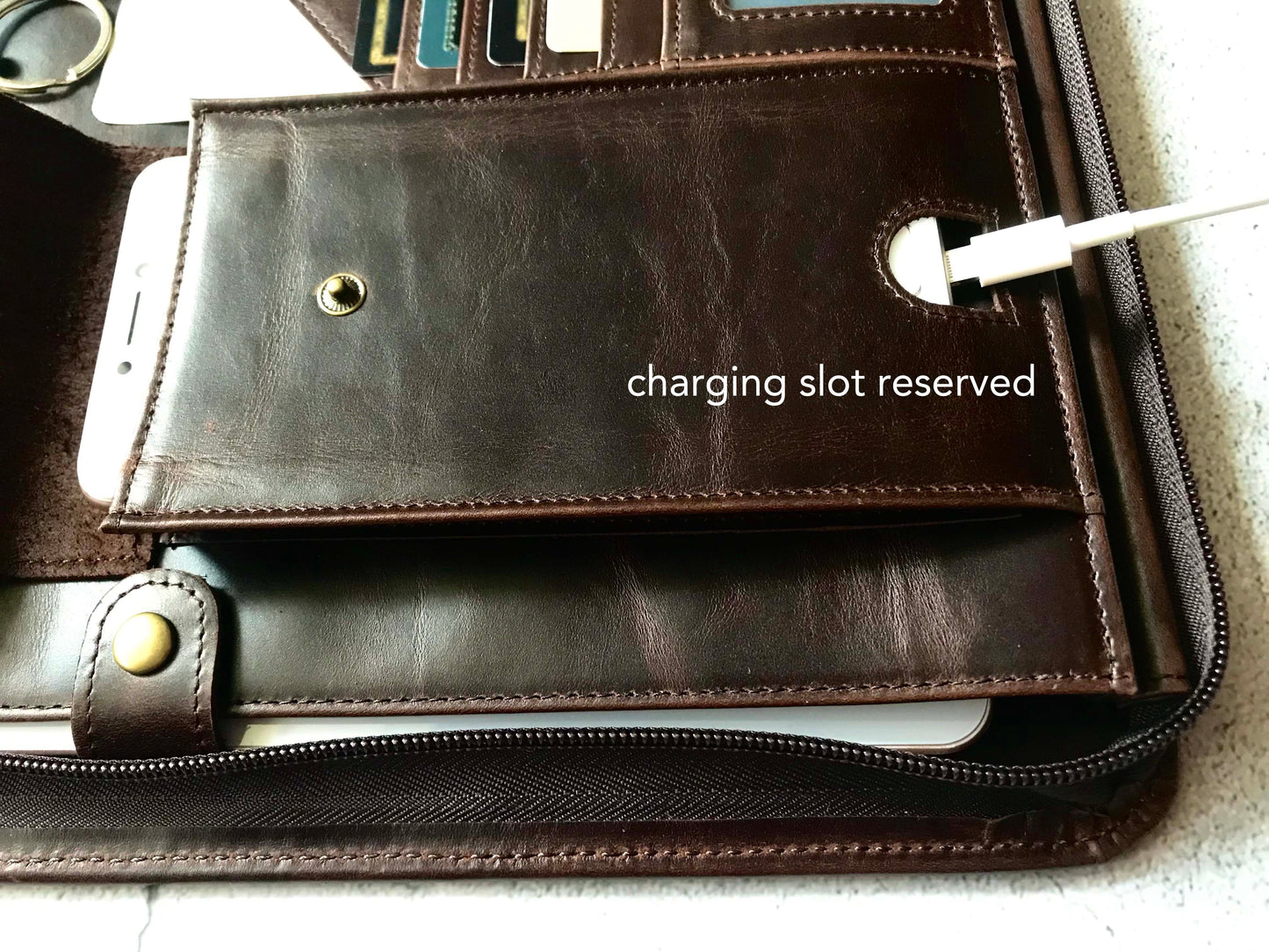 Genuine Leather Portfolio, Zipper Business Organizer, Padfolio for Legal Paper/ A4 Letter Size Notepad/ MacBook, Gift (Black)