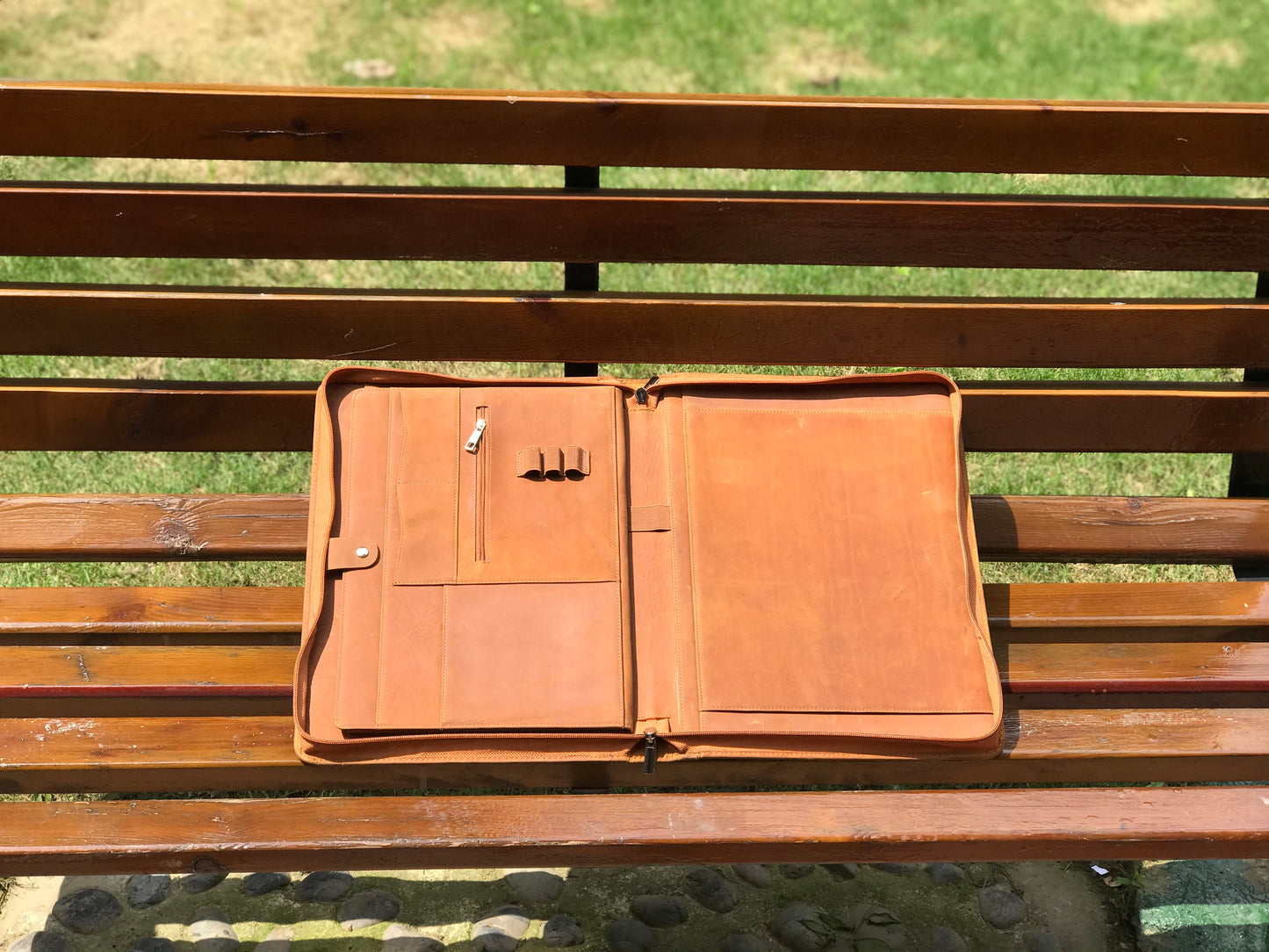 Genuine Leather Portfolio, Zipper Business Organizer, Padfolio for Legal Paper/ A4 Size Notepad/ MacBook, Birthday Gifts for Men