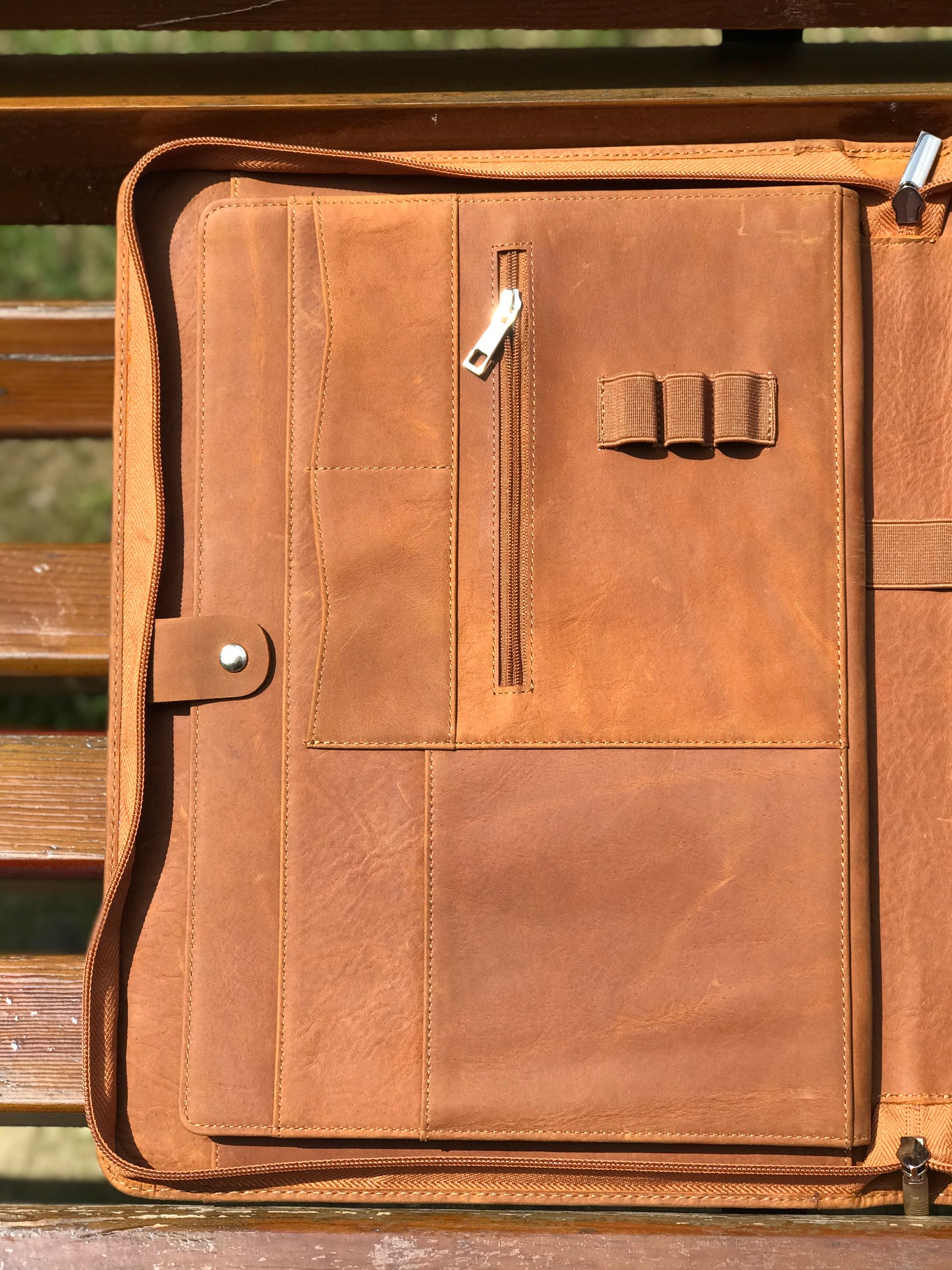 Genuine Leather Portfolio, Zipper Business Organizer, Padfolio for Legal Paper/ A4 Size Notepad/ MacBook, Birthday Gifts for Men