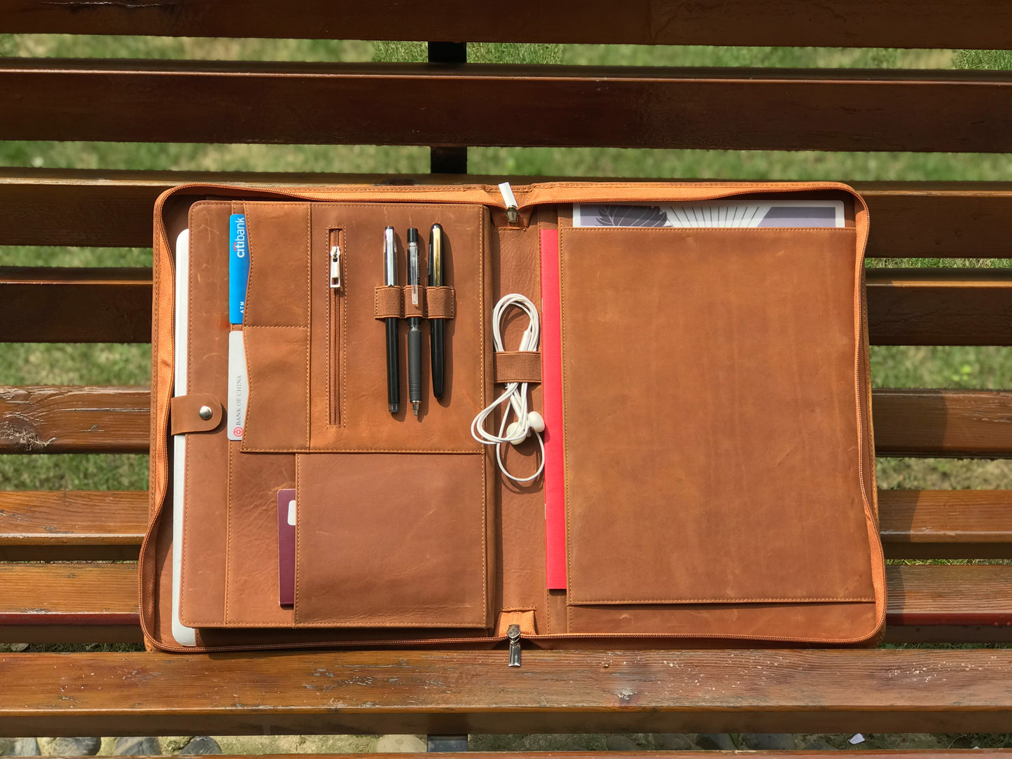 Genuine Leather Portfolio, Zipper Business Organizer, Padfolio for Legal Paper/ A4 Size Notepad/ MacBook, Birthday Gifts for Men